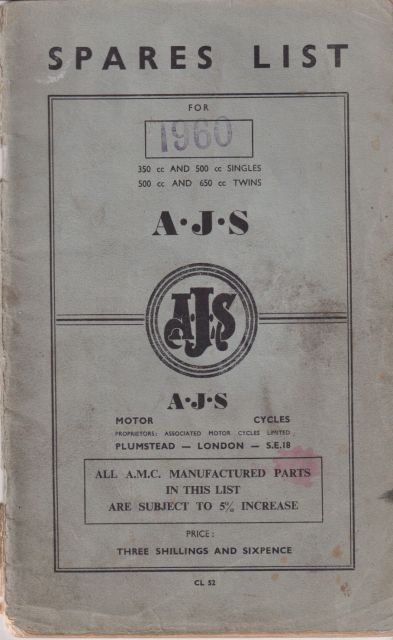 Spares List for A.J.S Motor Cycles  not stated