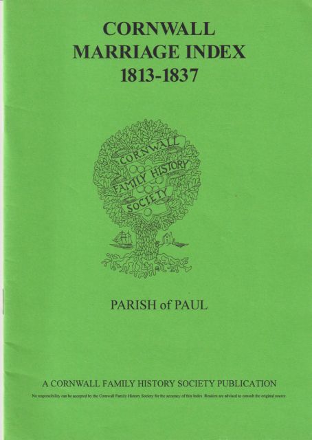 Cornwall Marriage Index 1813-1837 - Parish of Paul  not stated