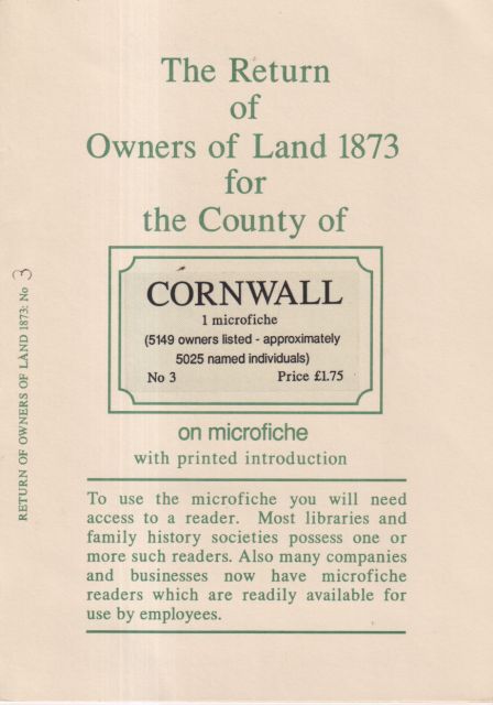 The Return of Owners of Land 1873 for the County of Cornwall Cliff Webb