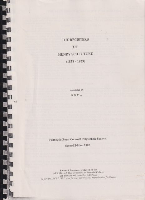 The Registers of Henry Scott Tuke (1858 - 1929) B.D. Price (annotates)